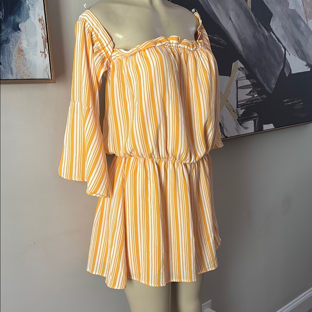 Yellow Striped Off-Shoulder Dress size L - Picture 2 of 5